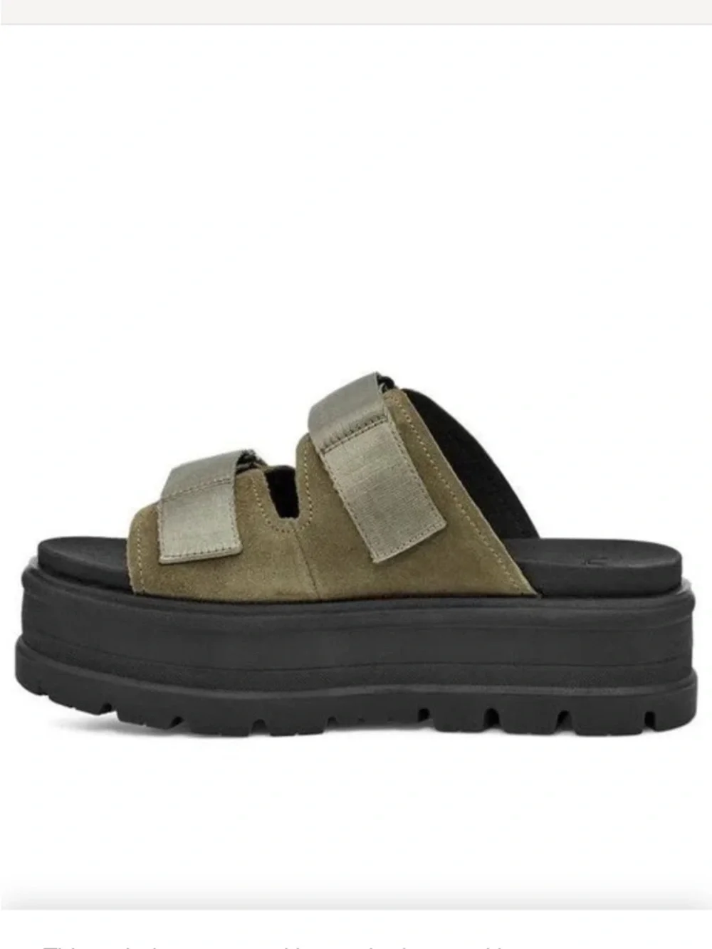 UGG Women’s Clem Suede Leather Burnt Olive Green Platform Slide Chunky Sandals 7